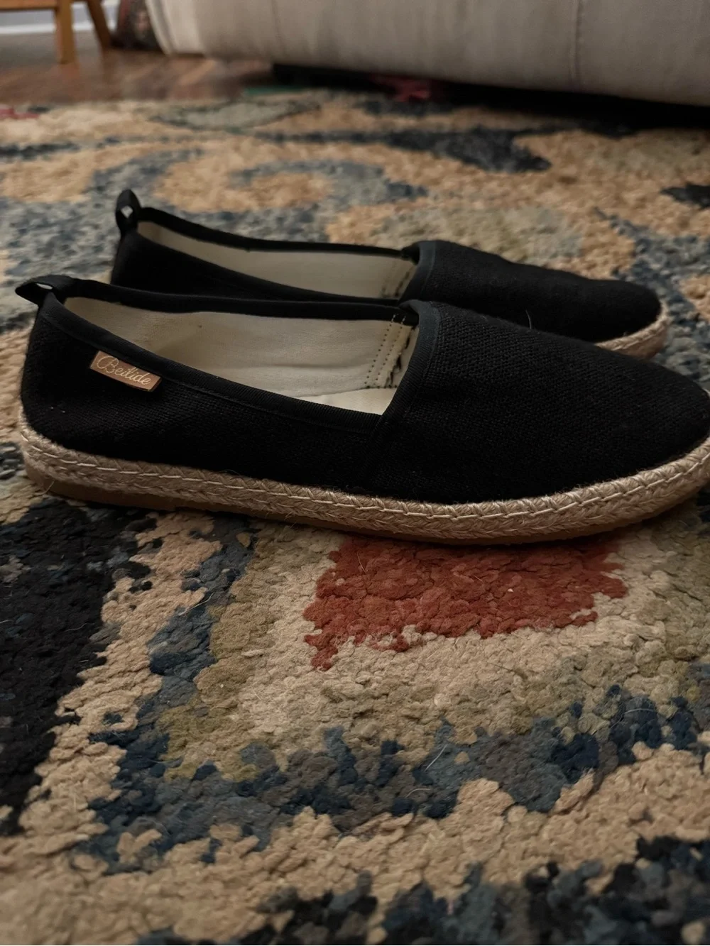 Black Espadrille Flats with Jute Trim